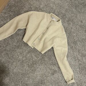 Zara Beige Button-Up Cropped Sweater